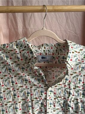 Southern Lures Angler Print Button-Up Shirt - Cream Base with Multicolor Lures